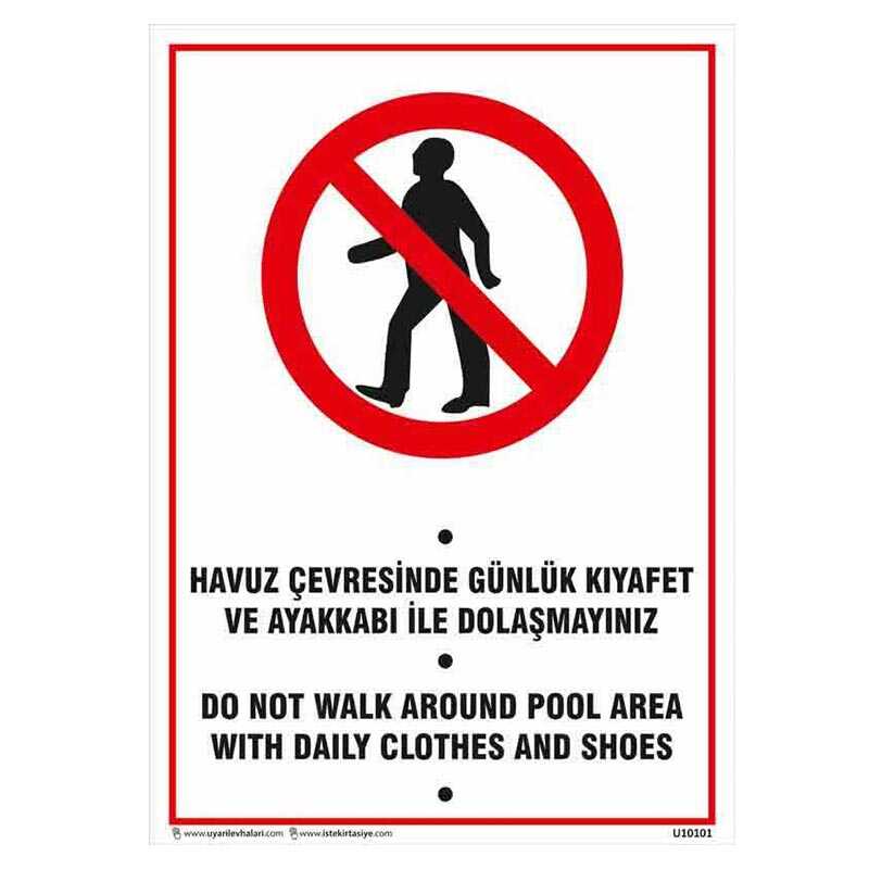 Havuz Çevresinde Günlük Kıyafet ve Ayakkabı ile Dolaşmayınız Uyarı Levhası resmi