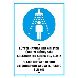 Havuza Girmeden Duş Alınız Uyarı Levhası için detaylı bilgi göster Havuza Girmeden Duş Alınız Uyarı Levhası resmi