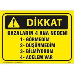 Dikkat Kazaların 4 Ana Nedeni Uyarı Levhası için detaylı bilgi göster Dikkat Kazaların 4 Ana Nedeni Uyarı Levhası resmi