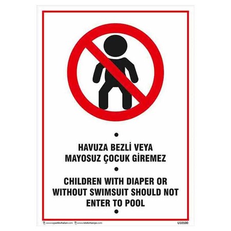Havuza Bezli veya Mayosuz Çocuk Giremez Uyarı Levhası resmi