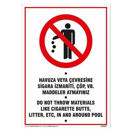 Havuza Çöp Atmayınız Uyarı Levhası resmi