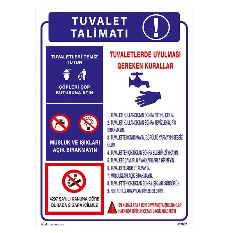 Tuvalet Talimatı Uyarı Levhası - İş Güvenliği ve İkaz Levhaları