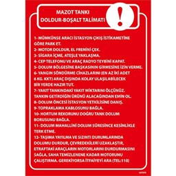 Mazot Tankı Doldur - Boşalt Talimatı Uyarı Levhası için detaylı bilgi göster Mazot Tankı Doldur - Boşalt Talimatı Uyarı Levhası resmi