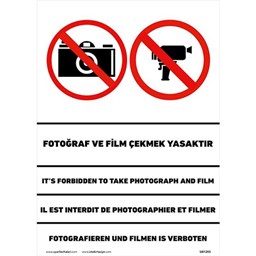 Fotoğraf ve Film Çekmek Yasaktır Uyarı Levhası için detaylı bilgi göster Fotoğraf ve Film Çekmek Yasaktır Uyarı Levhası resmi