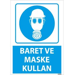 Baret ve Maske Kullan Uyarı Levhası resmi