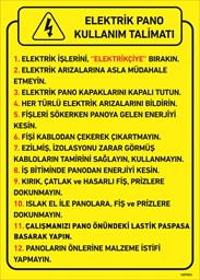 Elektrik Pano Kullanım Talimatı Uyarı Levhası resmi