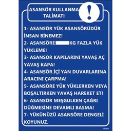 Asansör Kullanma Talimatı Uyarı Levhası için detaylı bilgi göster Asansör Kullanma Talimatı Uyarı Levhası resmi