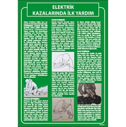 Elektrik Kazalarında İlk Yardım Talimatı Uyarı Levhası için detaylı bilgi göster Elektrik Kazalarında İlk Yardım Talimatı Uyarı Levhası resmi