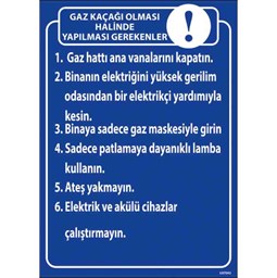 Gaz Kaçağı Talimatı Uyarı Levhası için detaylı bilgi göster Gaz Kaçağı Talimatı Uyarı Levhası resmi