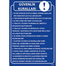 Güvenlik Kuralları Talimatı Uyarı Levhası için detaylı bilgi göster Güvenlik Kuralları Talimatı Uyarı Levhası resmi