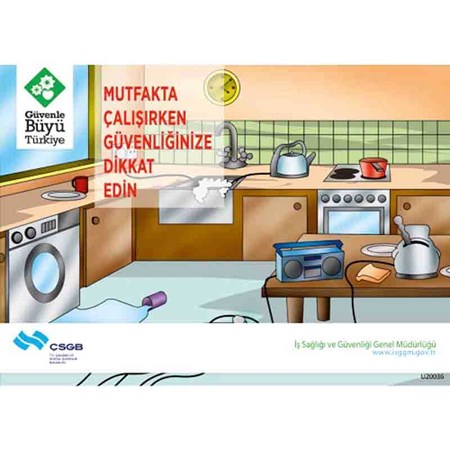 İş Güvenliği Afişi - Mutfakta Çalışırken Güvenliğinize Dikkat Edin resmi